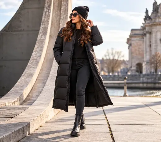 Doudoune longue noire pour femme