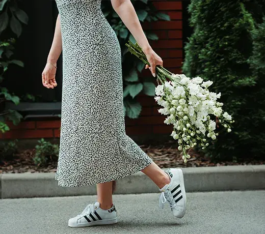 long dresses with Adidas Superstars