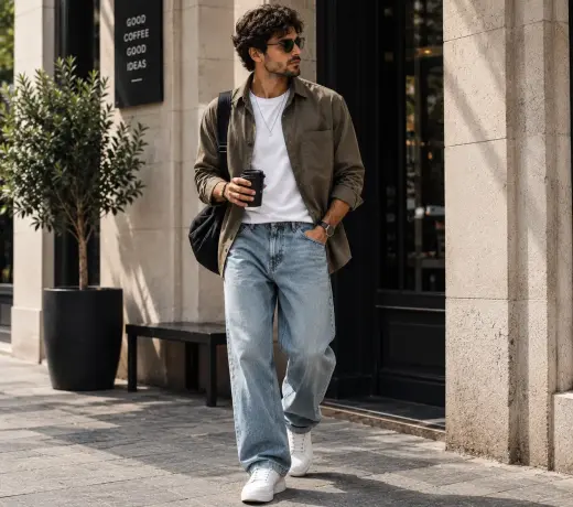 look homme avec un jean relaxed