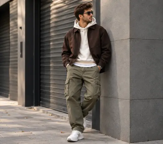 Look para hombre con pantalones cargo de color caqui