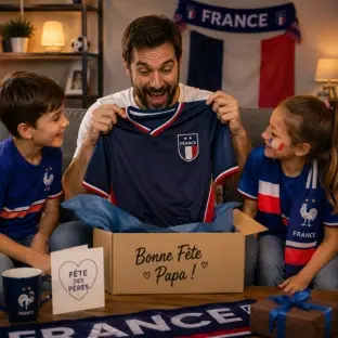 Niños regalando el Día del Padre a su padre aficionado al fútbol durante el Mundial 2026