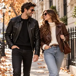 Outfits für Männer und Damen mit einer Lederjacke
