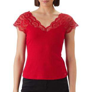 T-Shirt Rouge Femme Morgan Dentelle vue 0