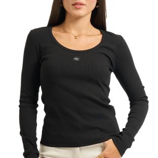 T-Shirt Manches Longues Noir Femme Calvin Klein Jeans Woven vue 0