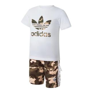 Conjunto de Camiseta Corta Adidas Blanco/Caqui, Niño ver 0