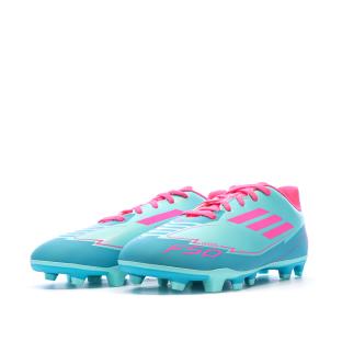 Chaussures de football Turquoises/Roses Enfant Adidas F50 Club vue 0