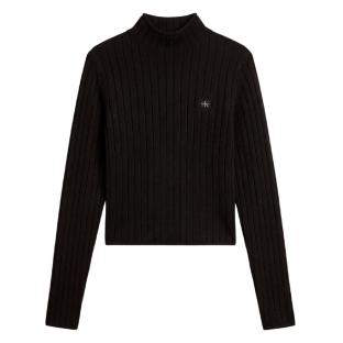 Mattschwarzer Damenpullover von Calvin Klein Jeans mit gewebtem Etikett Ansicht 0