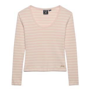 T-shirt Manches Longues Rose à Rayures Femme Superdry Striped vue 0