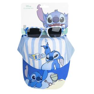 Kinder Sport Zone Stitch Kappe + Sonnenbrille Set Blau gestreift Ansicht 0