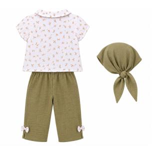 Ensemble Blanc/Kaki Fille P'tit Mome Iris vue 0
