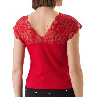 T-Shirt Rouge Femme Morgan Dentelle vue 0