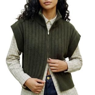 Gilet sans manches maille femme Kaki Vero Moda Highneck vue 0