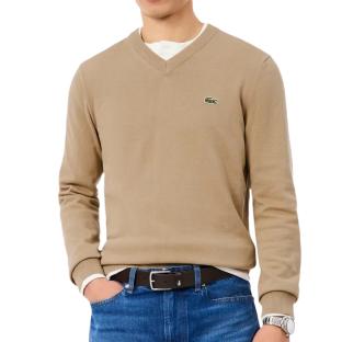 Pull Col V Beige Homme Lacoste AH1951 vue 0