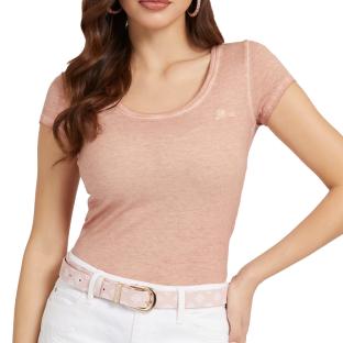 T-shirt Rose Clair Femme Guess Script vue 0
