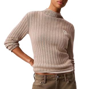 Dunkelbeiger Damenpullover von Calvin Klein Jeans mit gewebtem Etikett Ansicht 0