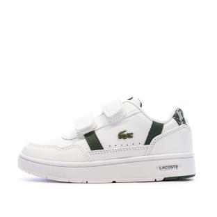 Weiße/khakifarbene Lacoste Court Sneakers für Jungen Ansicht 0