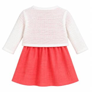 Ensemble Robe + Gilet Rose/Blanc Bébé P'tit Mome Helena vue 0