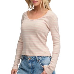 T-shirt Manches Longues Rose à Rayures Femme Superdry Striped vue 0