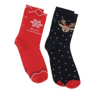 x2 Pair of Red/Navy Twinday Christmas Women's Socks Photo of the Espace des Marques %store% store - view of %key%