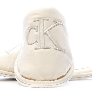 Calvin Klein Jeans Slipper Satin Moire White Women's Slippers Photo of the Espace des Marques %store% store - view of %key%
