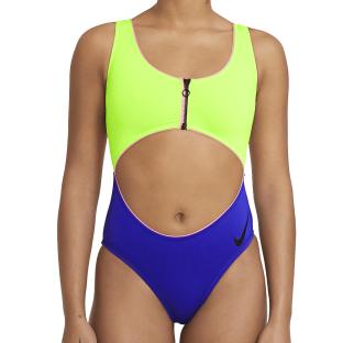 Traje de baño de una pieza Nike Cutout, amarillo/azul, mujer ver 0