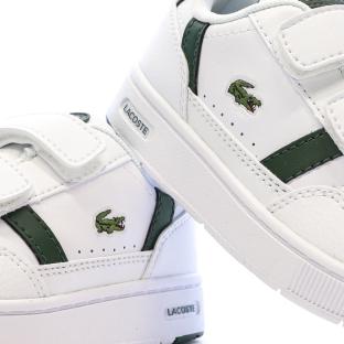 Weiße/khakifarbene Lacoste Court Sneakers für Jungen Ansicht 0