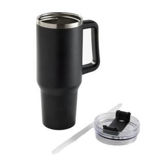 Taza de viaje isotérmica negra de 1 litro ver 0