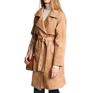 Brauner Damenmantel „Morgan“ – langer Trenchcoat aus Wildlederimitat Ansicht 0