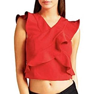Top Rouge Femme Guess Ruffle vue 0