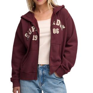 Sweat zippé à capuche femme bordeaux Superdry Relaxed vue 0