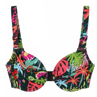 Top de bañador verde/rojo con estampado para mujer «Grain de Sable Zigzag» ver 0