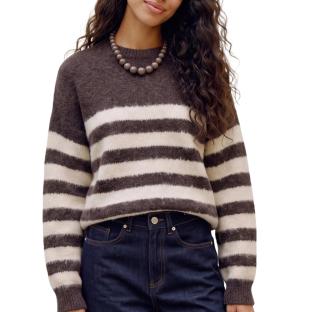 Pull rayé Marron Femme Vero Moda Fotove Stripe vue 0