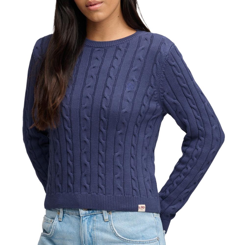 Pull Bleu Femme Superdry Essentials Cable Jumper pas cher