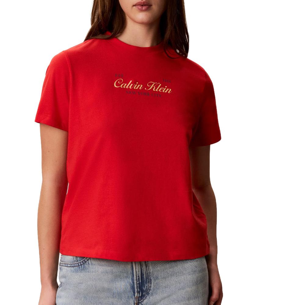 Rotes Damen-T-Shirt von Calvin Klein Jeans Classic Script günstig