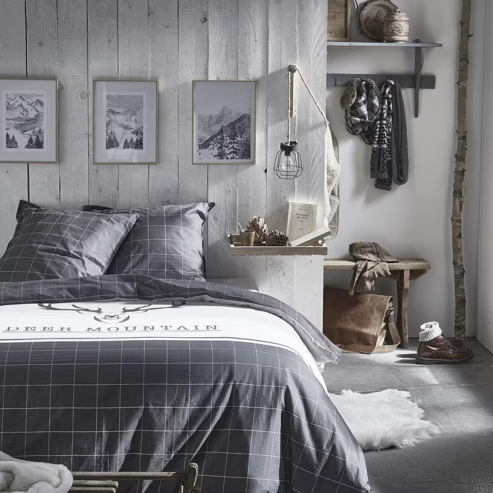 MOUNTAIN checked cotton bed linen set Today 57fils Deer affordable
