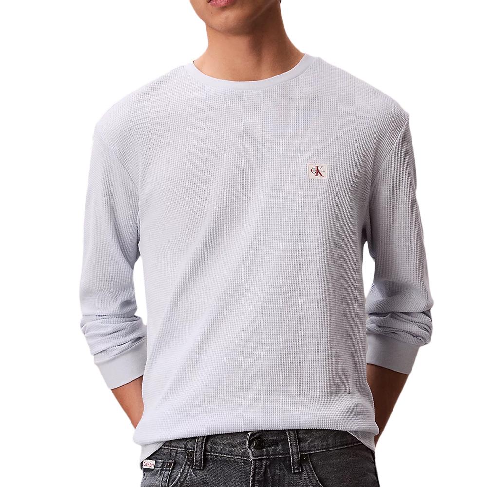 Weißes Herren-Sweatshirt von Calvin Klein Jeans mit Waffel-Aufnähern günstig