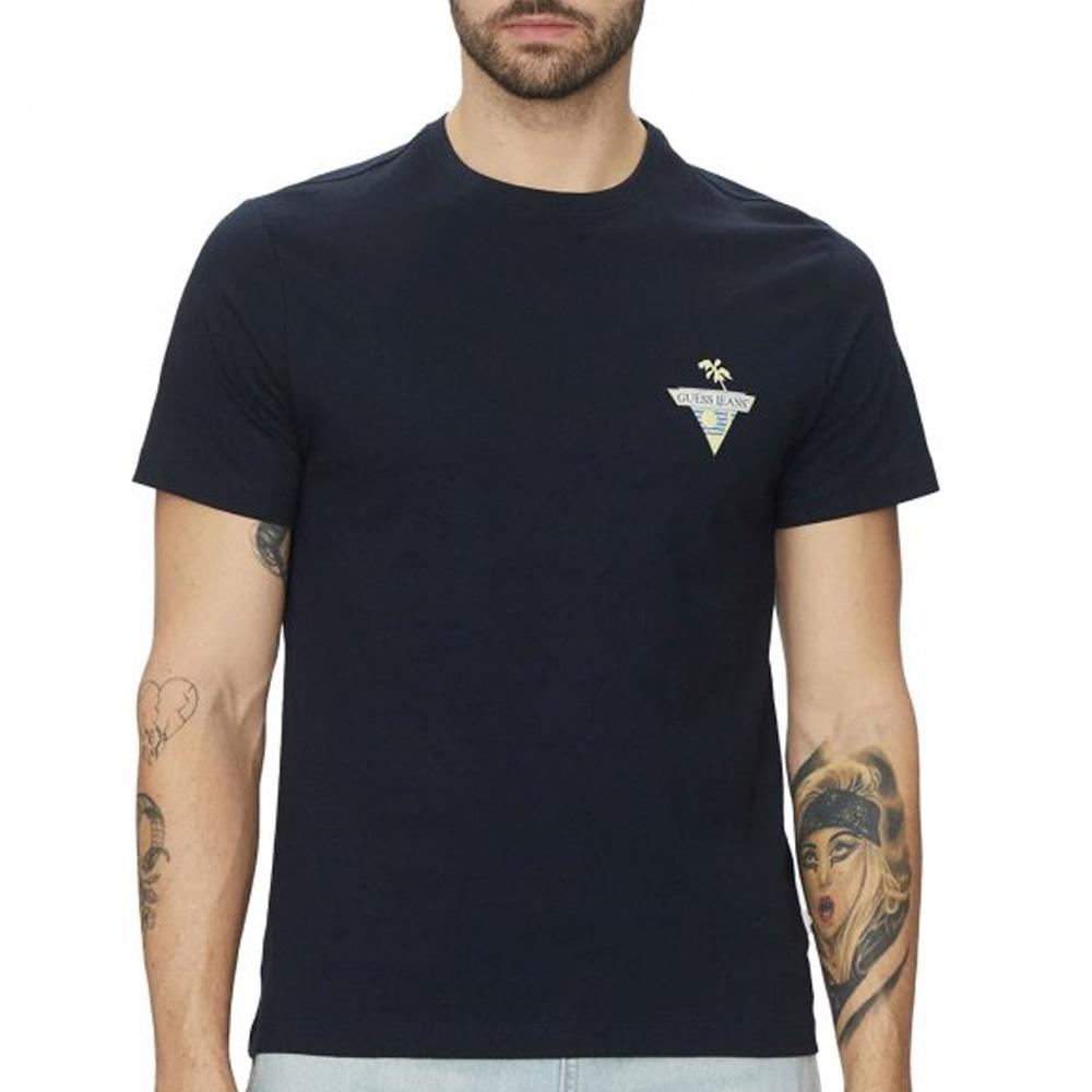 Guess Men's Palm Tree Navy T-Shirt affordable