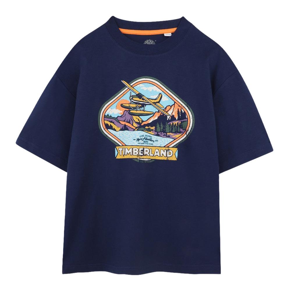 T-Shirt Bleu Garçon TimberlandT604331 pas cher