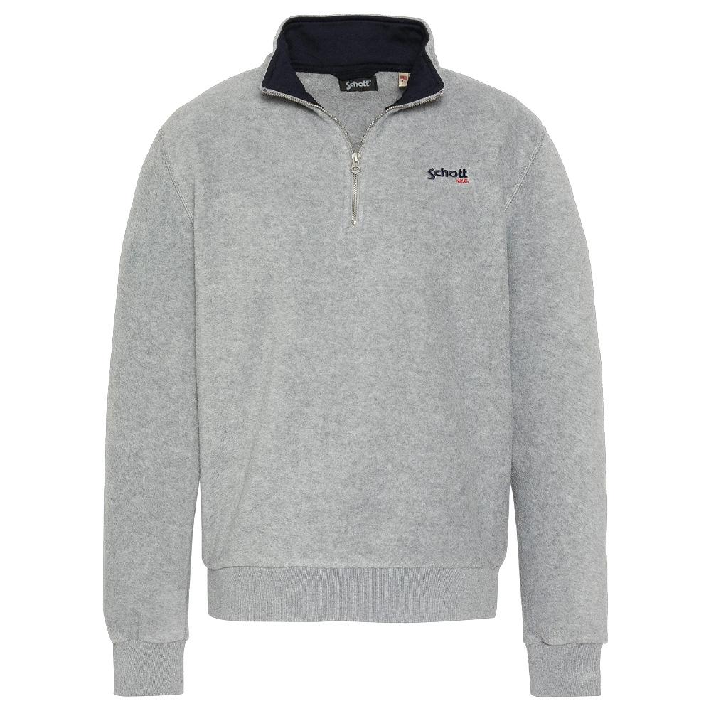 Sweat Polaire Gris Homme Schott Half Zipped pas cher
