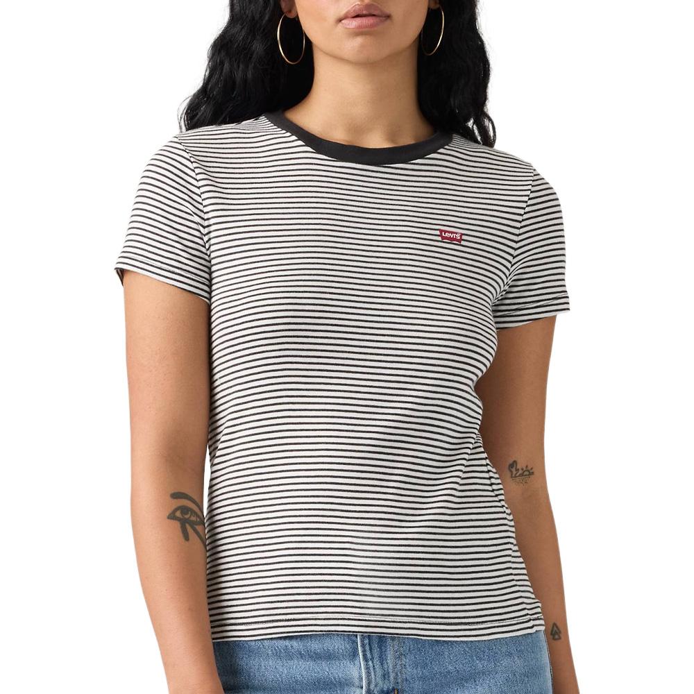 Lot de 2 T-shirts Blanc/Noir Rayures Femme Levi's 2pack Essential vue 2
