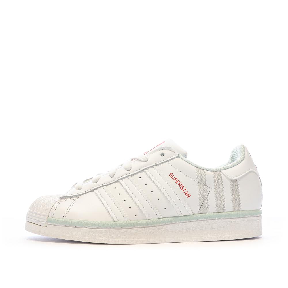 Baskets Blanches/Gris Femme Adidas Superstar J pas cher