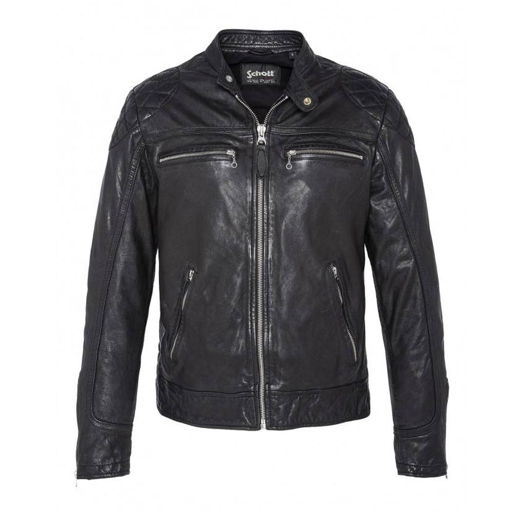 Blouson en Cuir Noir Homme Schott LCSPYDER25 pas cher