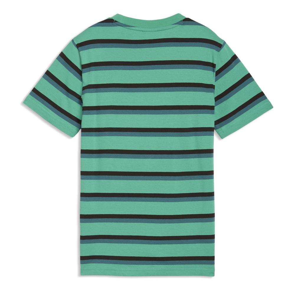 Puma Ess Elevated Striped Boys’ Green/Grey T-shirt Photo of the Espace des Marques %store% store - view of %key%