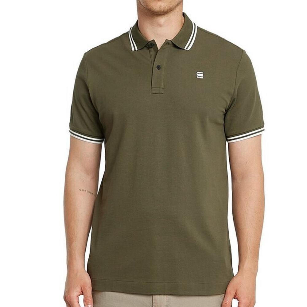 Herren-Polohemd in Khaki von G-Star RAW mit gestreiftem Kragen günstig