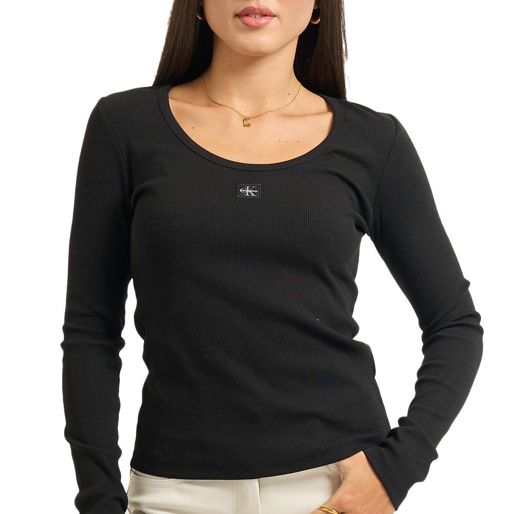 T-Shirt Manches Longues Noir Femme Calvin Klein Jeans Woven pas cher