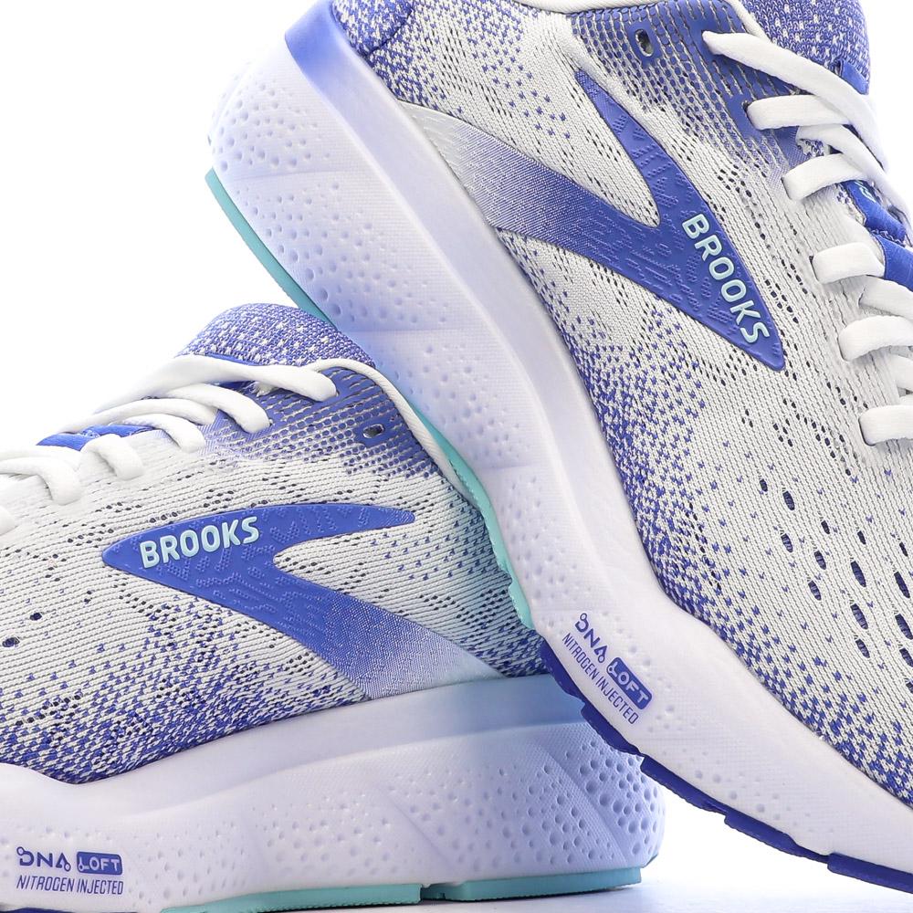 Brooks Ghost 16 Women’s White/Blue Running Shoes Photo of the Espace des Marques %store% store - view of %key%