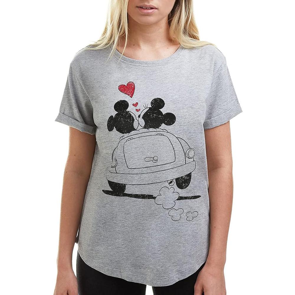 Graues Damen-T-Shirt Disney Mickey & Minnie Hearts günstig
