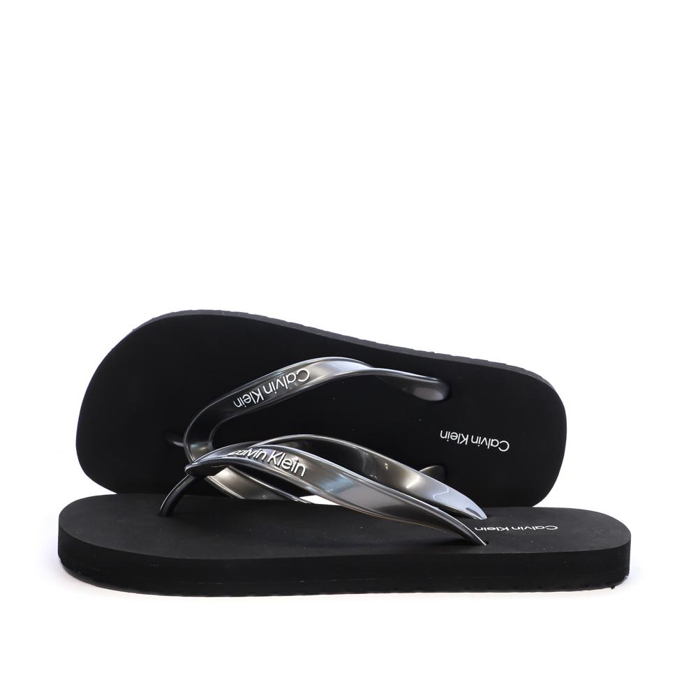 Tongs Noir Femme Calvin Klein Jeans Flip Flop Tpu Metall pas cher