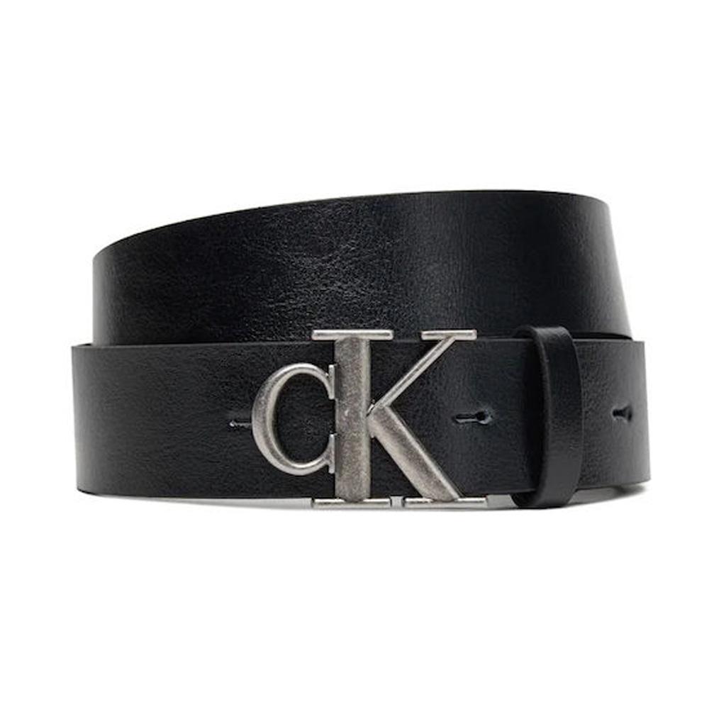 Ceinture Noir/Argent Homme Calvin Klein Jeans Ck Buckle Tumbled 35 pas cher