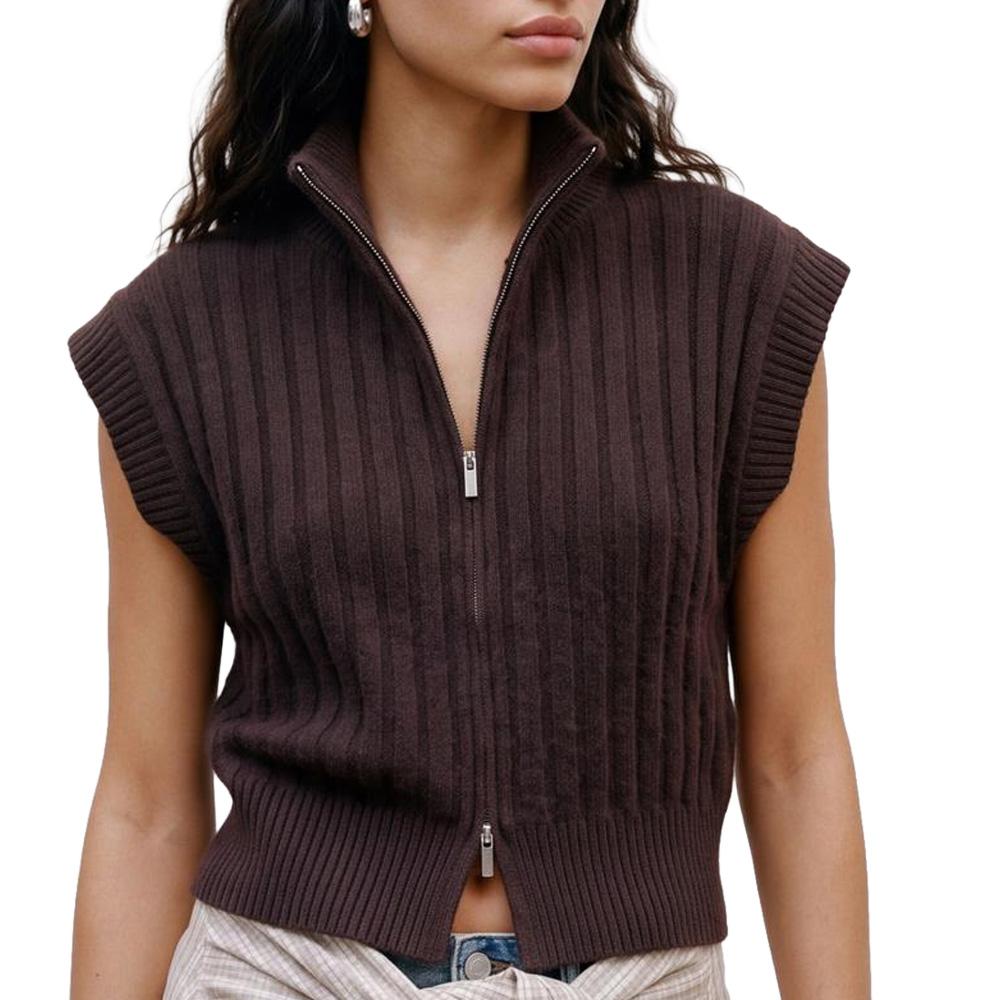 Gilet sans manches maille femme Marron Vero Moda Highneck pas cher